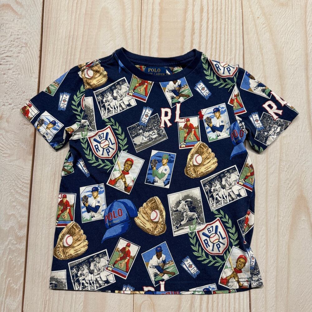 Polo Ralph Lauren Boys Size 7 Baseball-Print Cotton Jersey T-Shirt Crewneck
